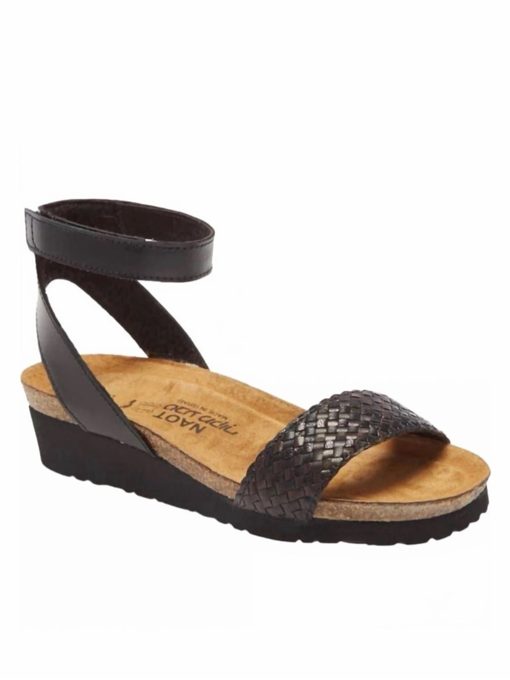 Naot Black Woven Leather Ankle-Strap Sandal